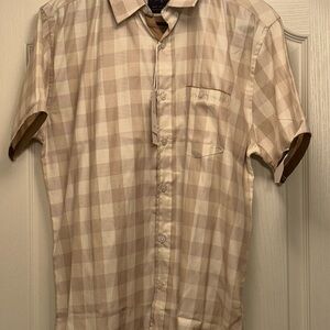 Tan Casual Button Down Shirt with Plaid Pattern